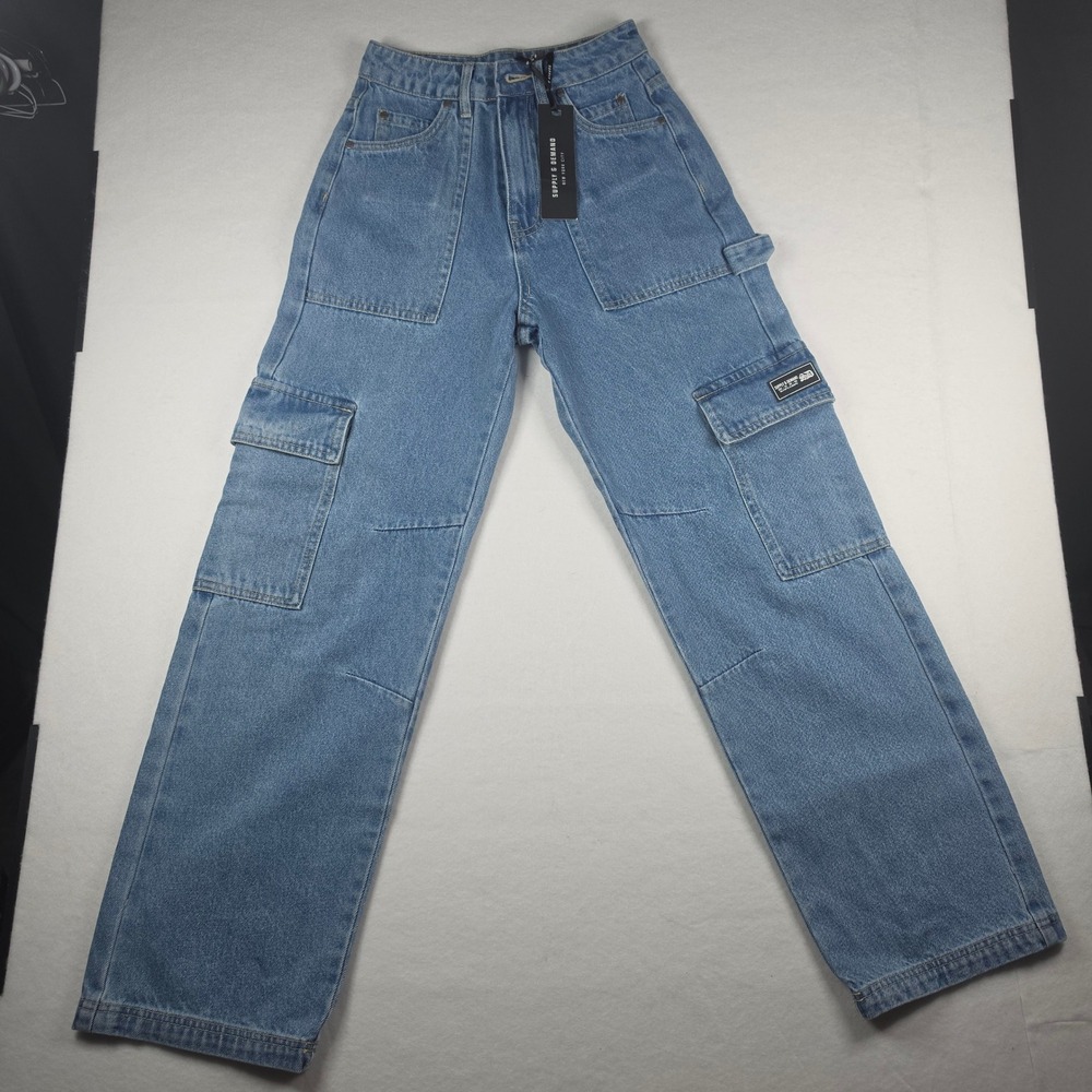 Supply & Demand Superior Denim Cargo Jeans XS Blue High Waisted‎ Utility Pants